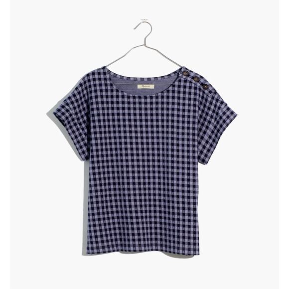 Madewell Gingham Knit Seersucker‎ Button Shoulder Top Faded Lavender Women’s XS - Picture 1 of 9